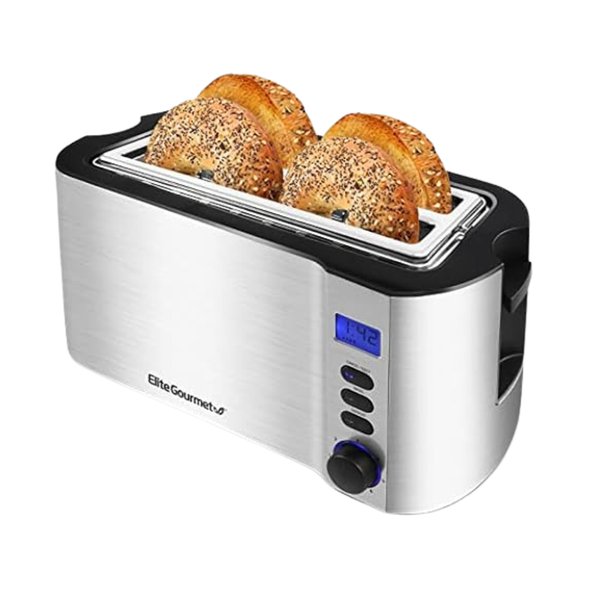 Elite Gourmet ECT4400B Long Slot 4 Slice Toaster (Stainless Steel)