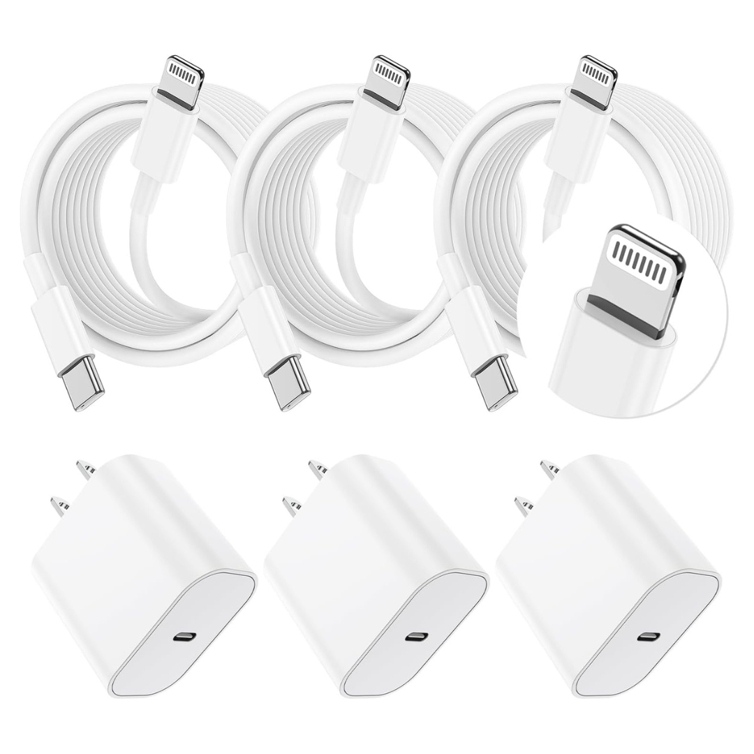 3-Pack 20W PD USB C Charger Block W/ 10ft iPhone Charging Cable