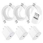 3-Pack 20W PD USB C Charger Block W/ 10ft iPhone Charging Cable