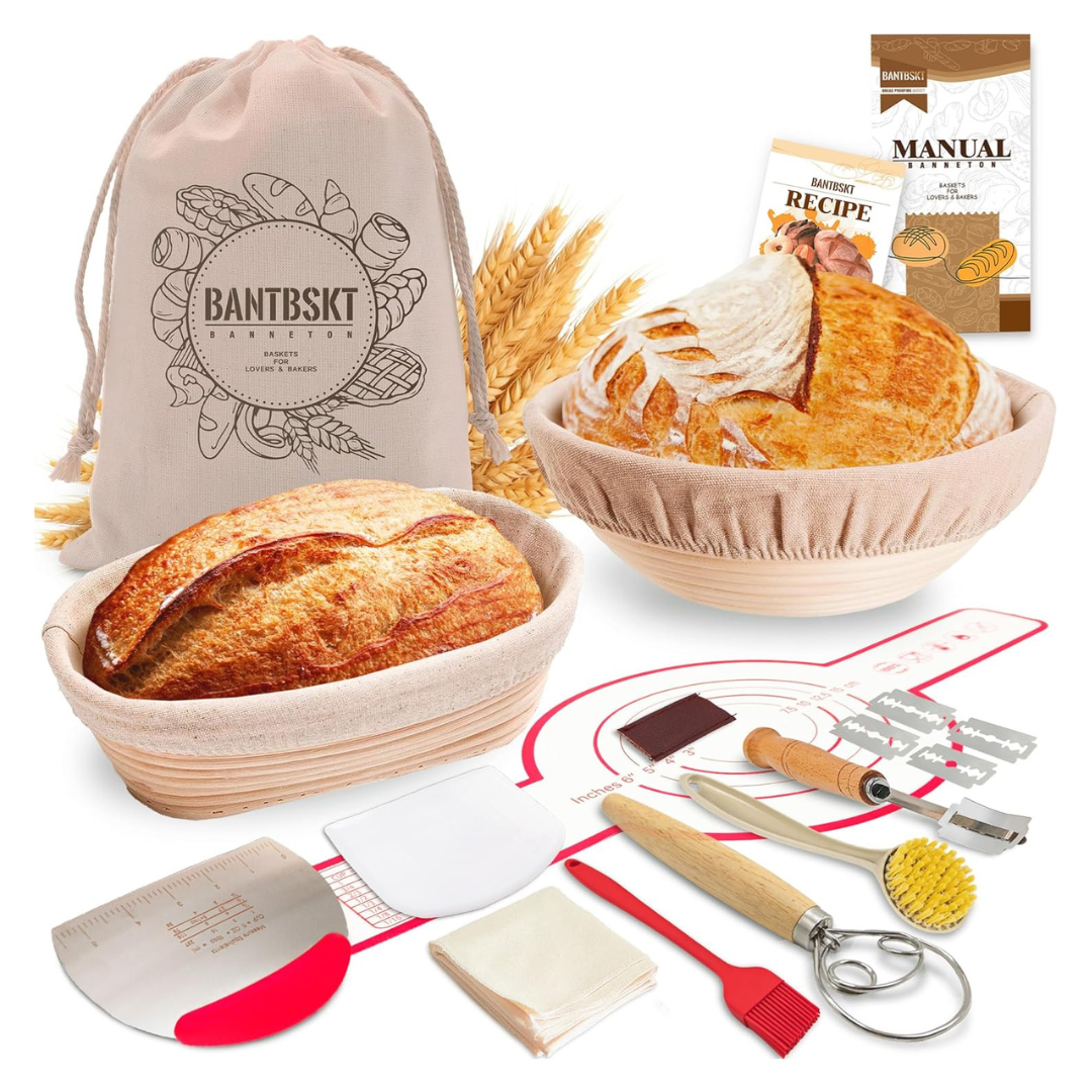 Banneton Bread 10'' Oval & 9'' Round Proofing Basket Set