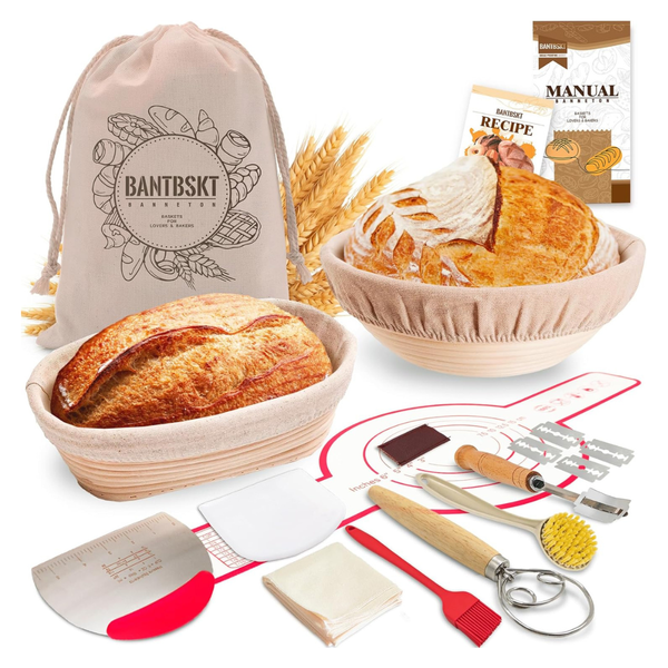 Banneton Bread 10'' Oval & 9'' Round Proofing Basket Set