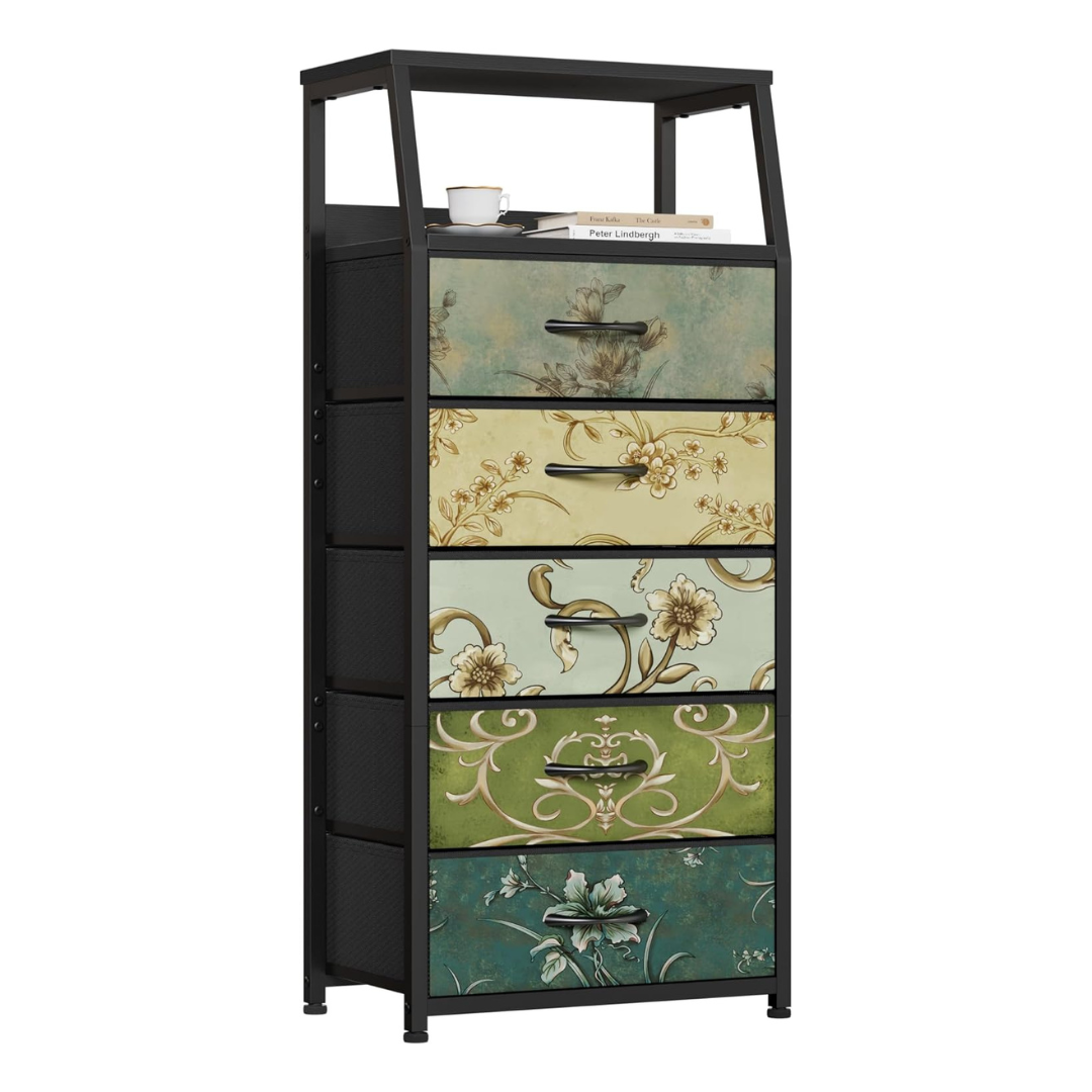 Furnulem Retro 5 Drawers Fabric Storage Dresser (4 Colors)