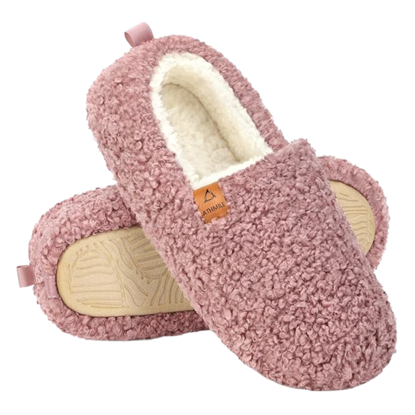 Women's Fuzzy Memory Foam Slippers With Fleece Lining (Pink)