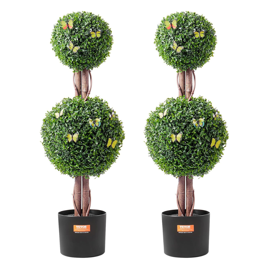2-Piece Vevor 48" Tall Artificial Boxwood Topiary Tree