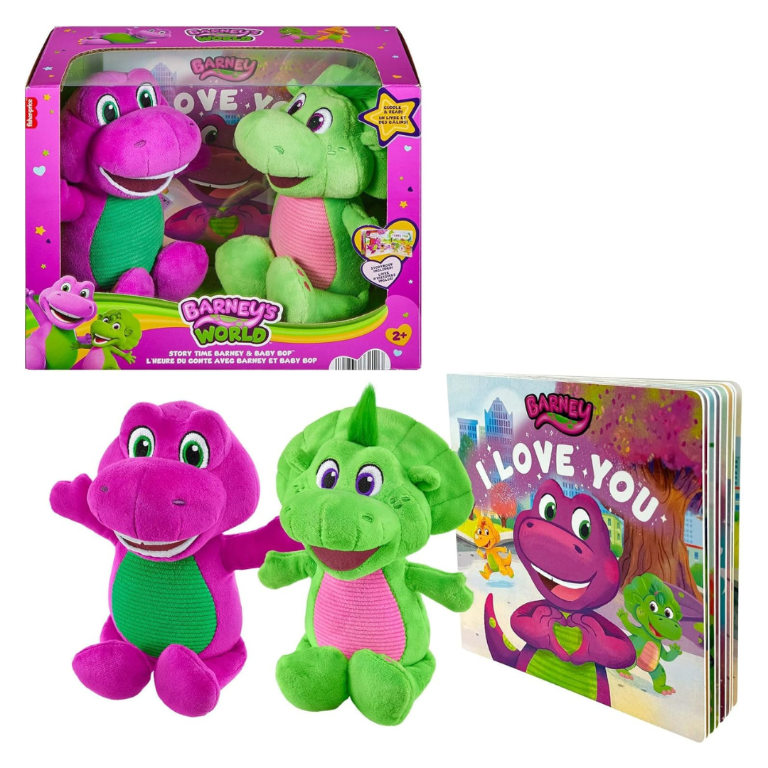 Fisher-Price Barney & Baby Bop Plush Set With Storybook