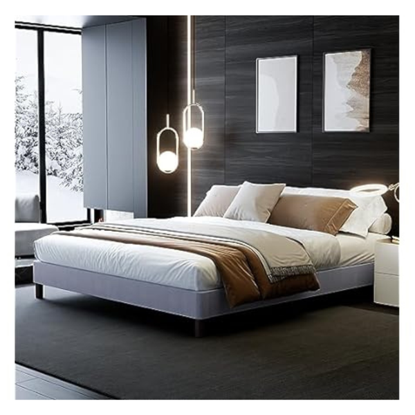 Classic Queen Size Wood Platform Bed Frame (Elegant Gray)