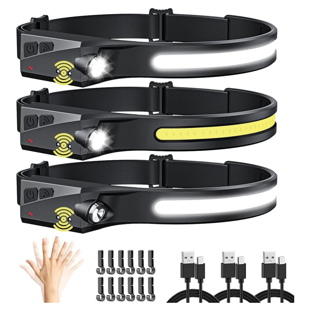 3-Pack 350L Rechargeable Motion Sensor LED Headlamp W/ 5-Mode