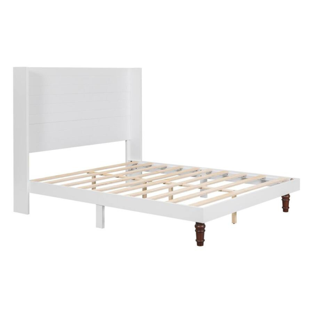 Cozly White Wood Frame Queen Size Platform Bed W/ High Headboard
