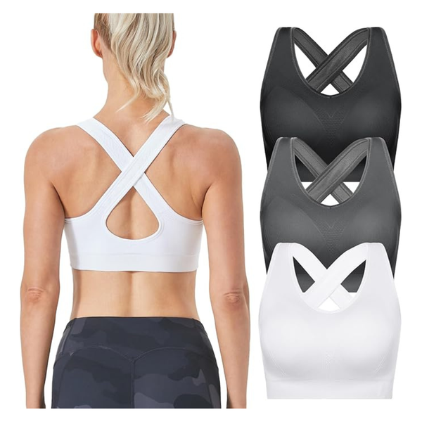3-Pack Women's Padded Support Strappy Crossback Sports Bras