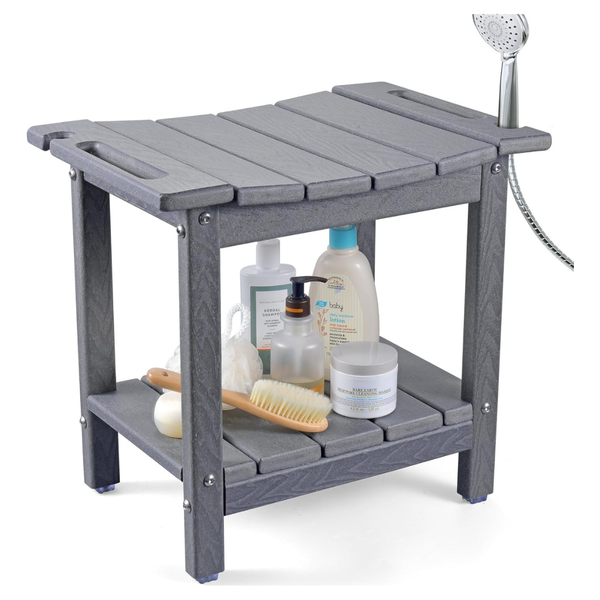 18.7" HDPE Waterproof Shower Stool With Storage Shelf
