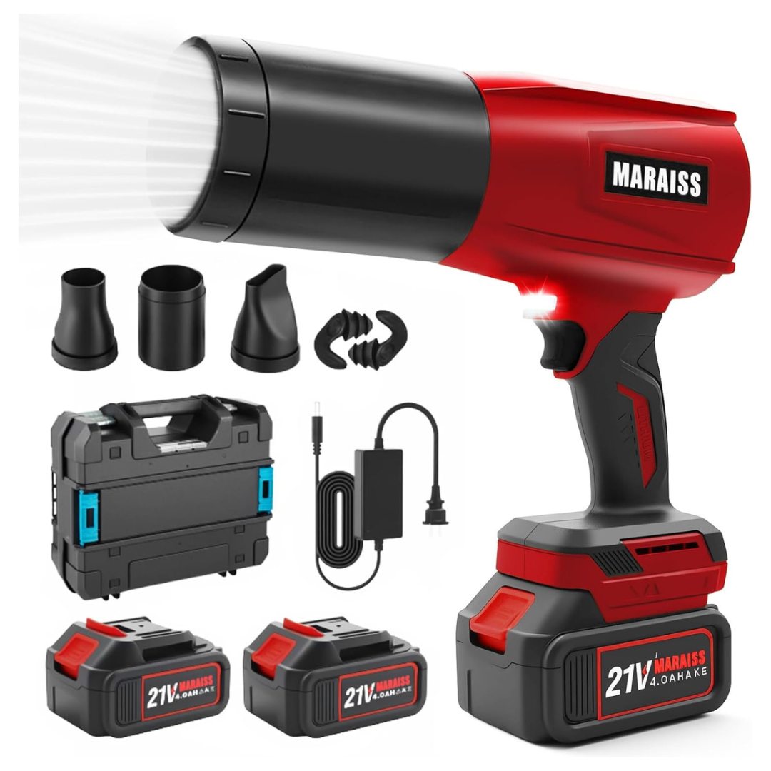 Cordless Leaf Blower With 2 x 4.0A 20000mAh Batteries (Red)
