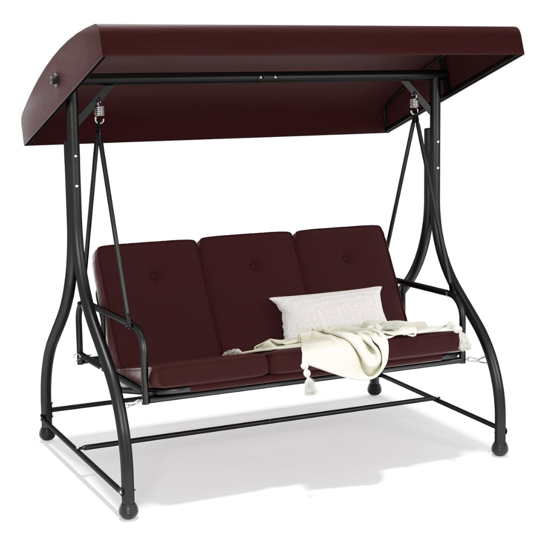 3-Seat Outdoor Heavy Duty Steel Frame Patio Swing Glider