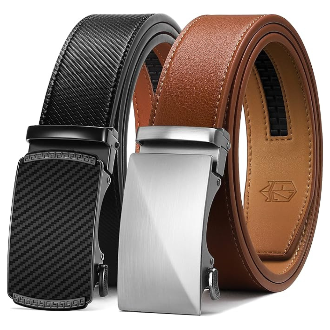 2-Pack Zitahli Men's Adjustable Leather Dress And Casual Ratchet Belts