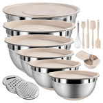 20-Piece Stainless Steel Kitchen Mixing Bowls Set W/ Lids & Accessory