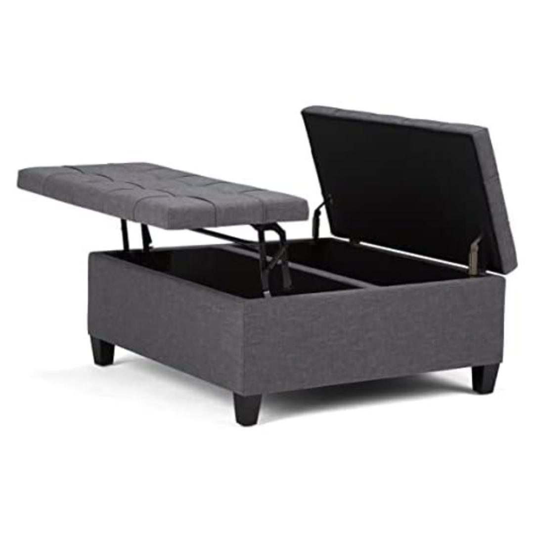 Simplihome Harrison 36" Transitional Square Coffee Table Storage Ottoman