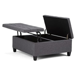 Simplihome Harrison 36" Transitional Square Coffee Table Storage Ottoman