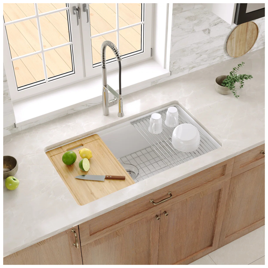 33" x 19" Fireclay Undermount Workstation Kitchen Sink W/ Accessories