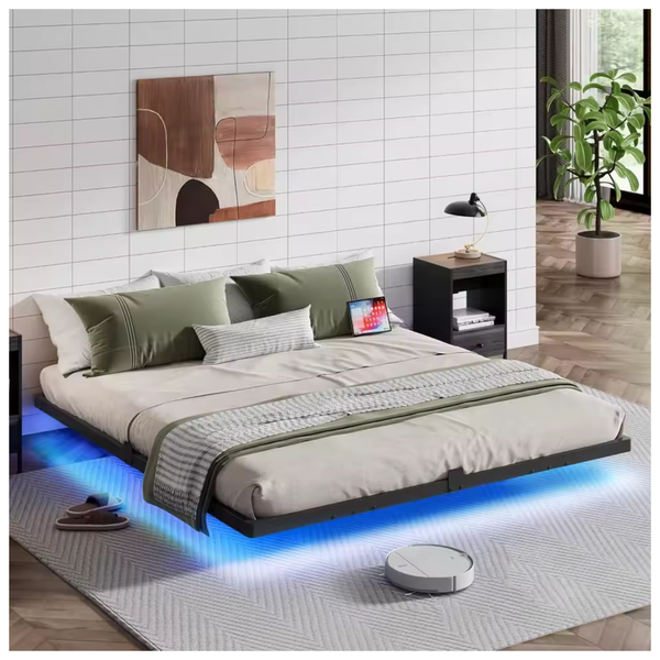 Floating King LED Bed Frame With USB Ports