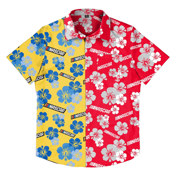 FOCO Nascar Men's Split Color Floral Button Up Shirt
