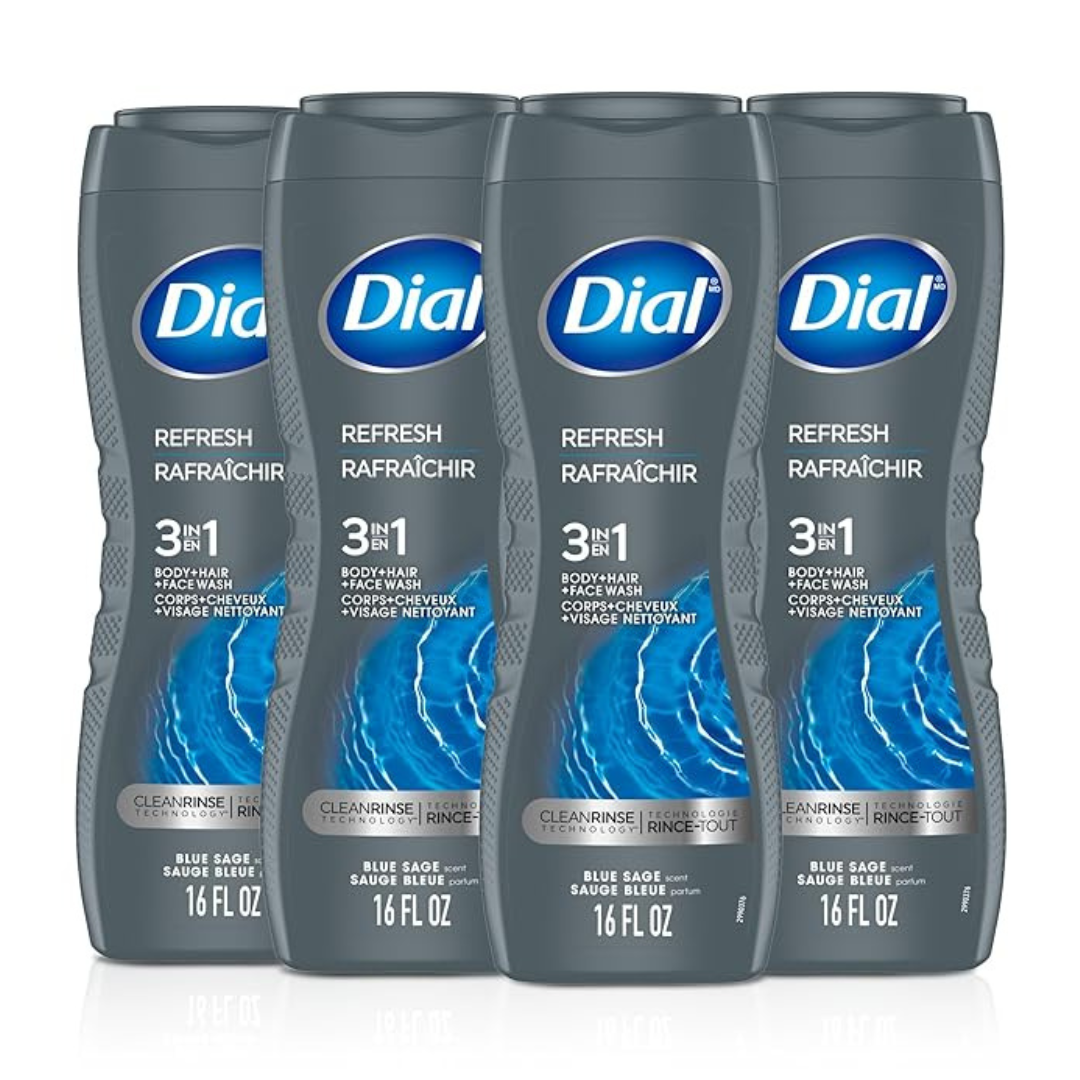 4-Pack 16 oz Dial Men's 3-in-1 Body Hair and Face Wash