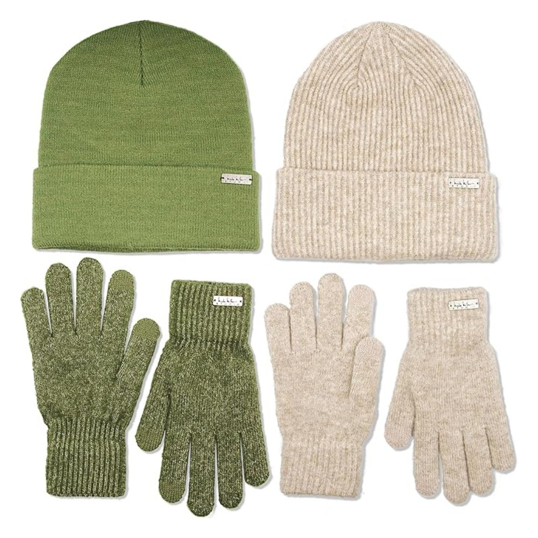2-Pack Winter Soft & Warm Beanie Hat And Glove Set