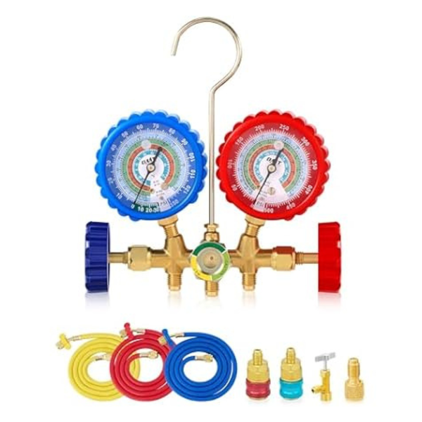 3-Way AC Manifold Durable Antishock Gauge Set For Refrigerant