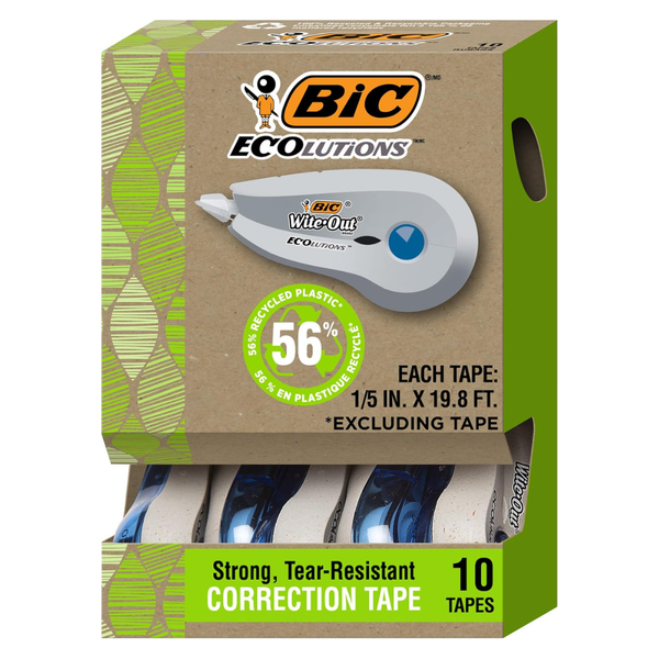 10-Count BIC 19.8ft Ecolutions Wite-Out Brand Correction Tape