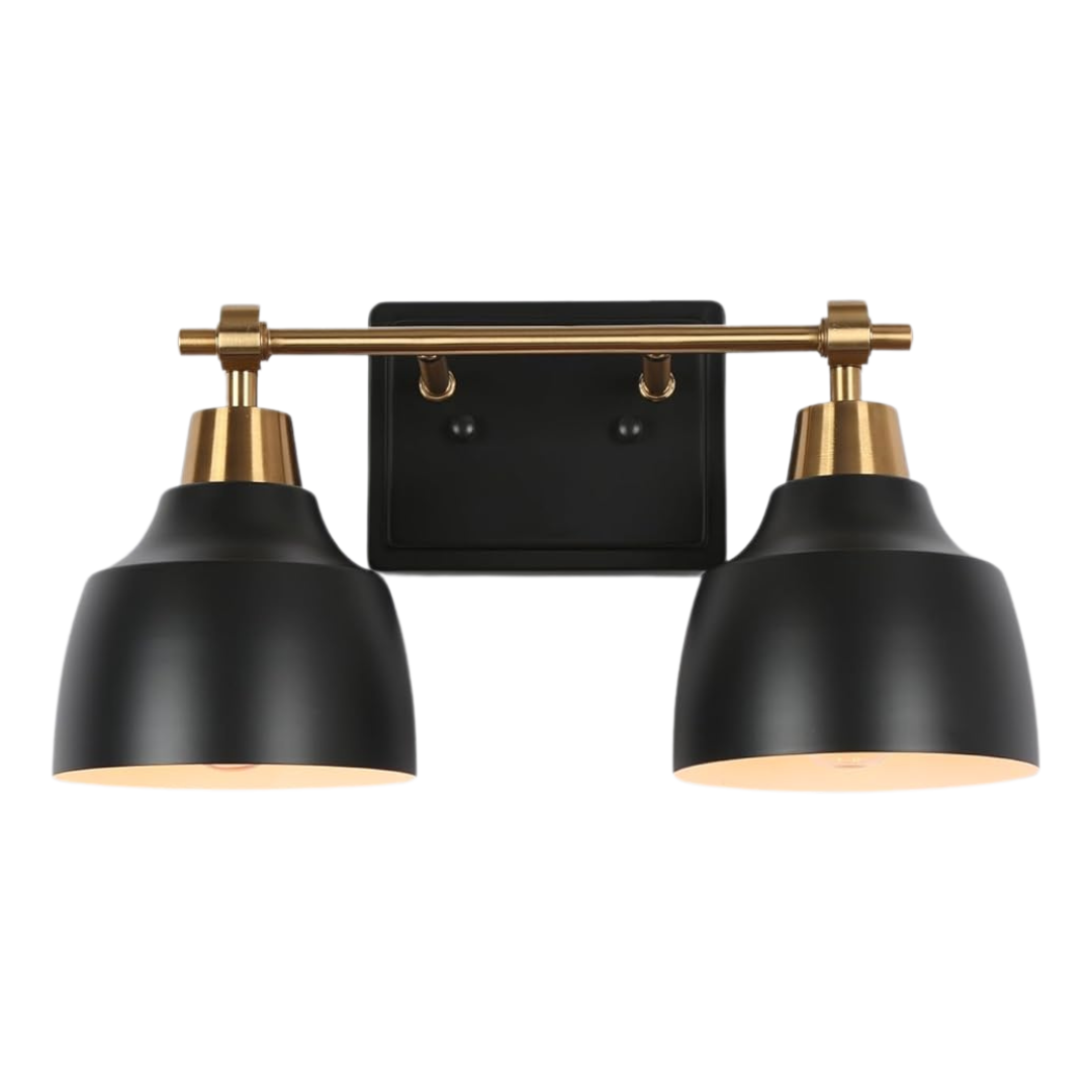 2-Light Black Gold Bathroom Vanity Wall Lamp