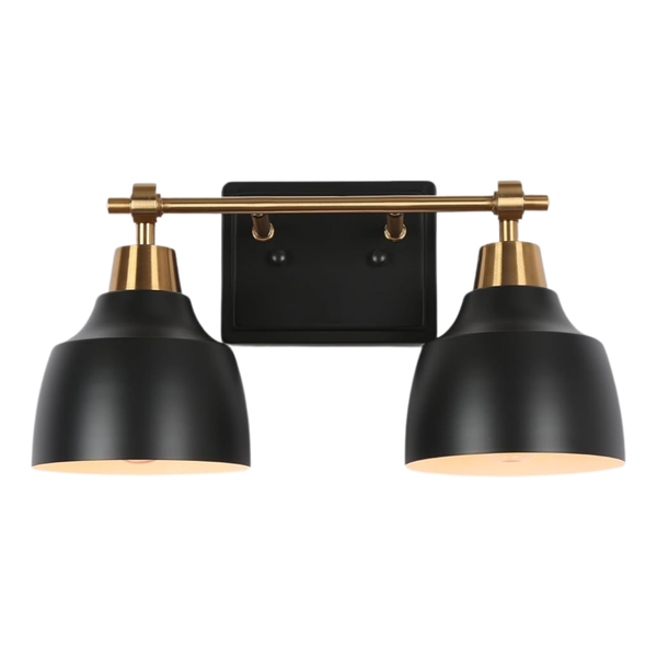 2-Light Black Gold Bathroom Vanity Wall Lamp