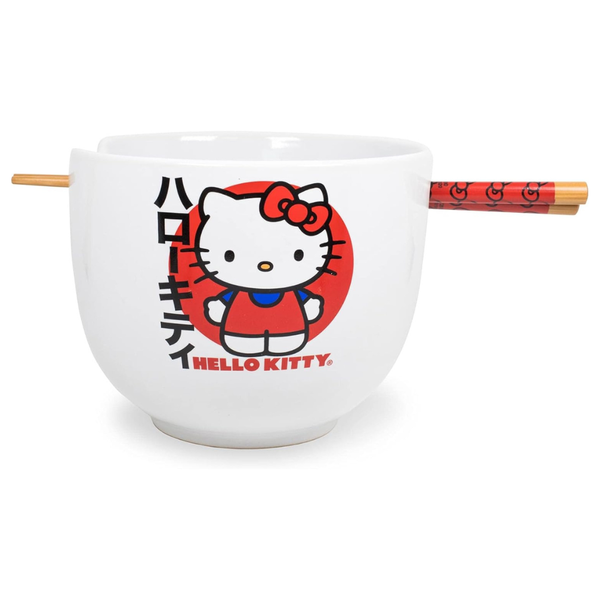 20-Oz Ceramic Silver Buffalo Hello Kitty Ramen Noodle Bowl W/ Chopsticks