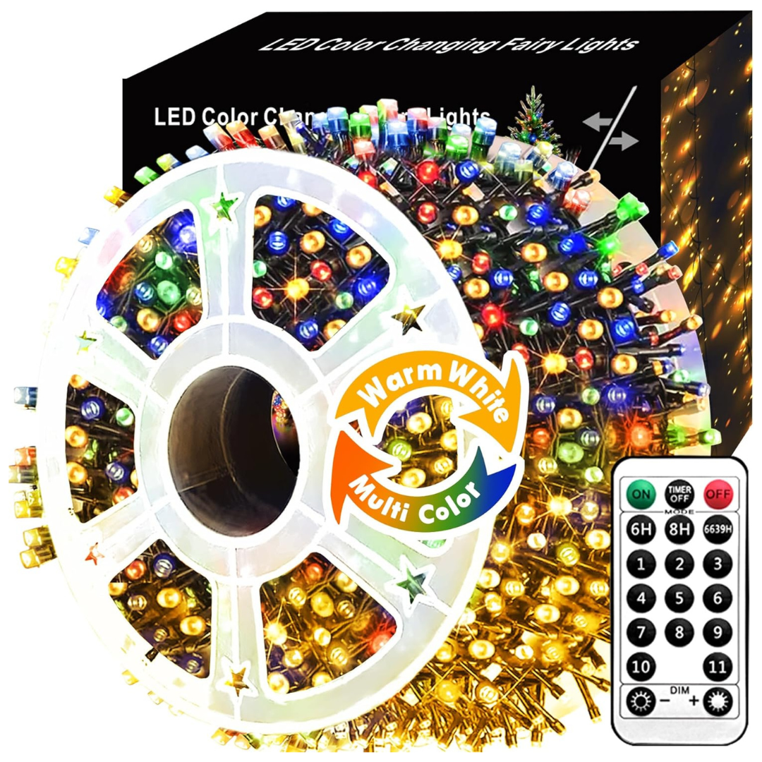 204FT 600 LED Color Changing Christmas String Lights With Remote And Timer