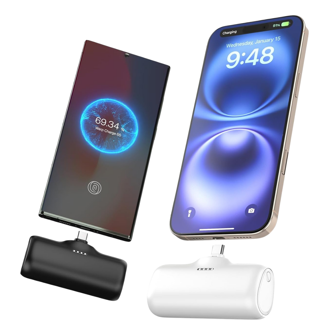 2-Pack 5000mAh 15W Mini Portable USB-C Power Bank, No Cable Needed