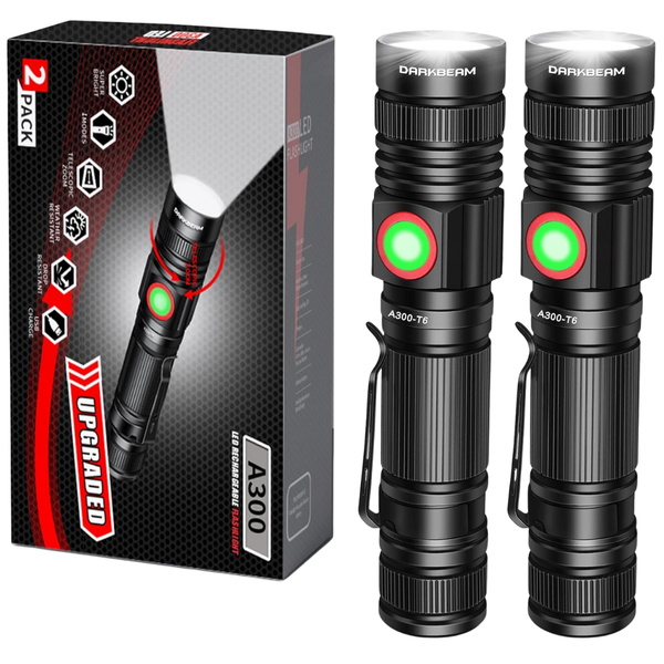 2-Pack Darkbeam USB Rechargeable 2000 Lumens LED Flashlights W/ Battery