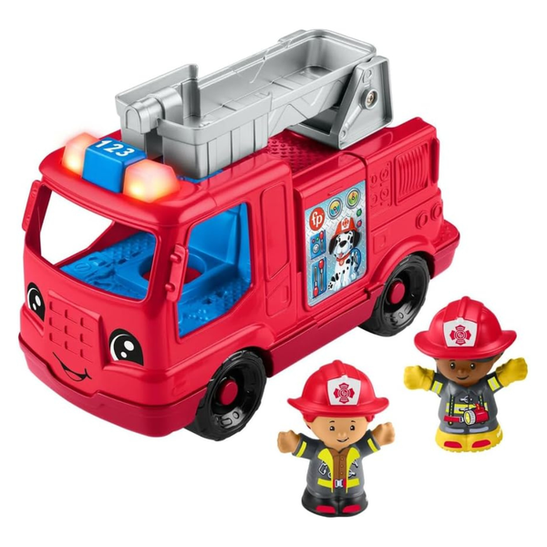 Fisher-Price Little People Toddler Toy Fire Truck Musical Push-Along Vehicle With 2 Figures