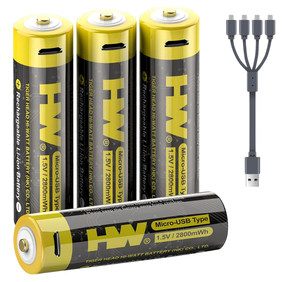 4-Pack HW 2800mWh Rechargeable AA Lithium Batteries