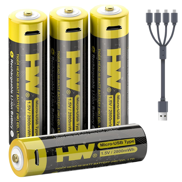 4-Pack HW 2800mWh Rechargeable AA Lithium Batteries