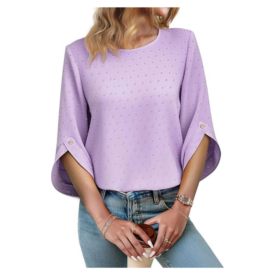 Women's 3/4 Sleeve Swiss Dot Dressy Casual Summer Top