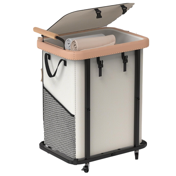 40-Gal High-Grade Laundry Basket W/ Wheels & Wooden Handles