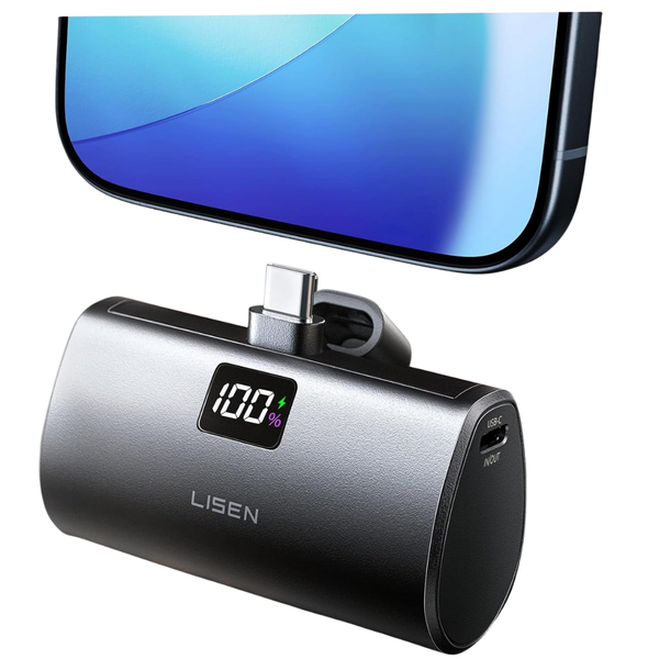 7000mAh LISEN 22.5W Mini Portable USB-C Power Bank, No Cable Needed