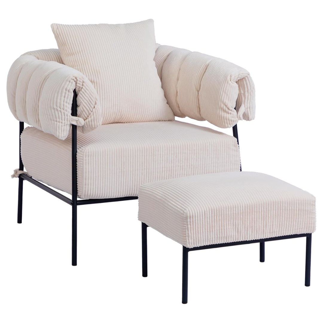 HollyHOME Modern Velvet Accent Chair with Ottoman