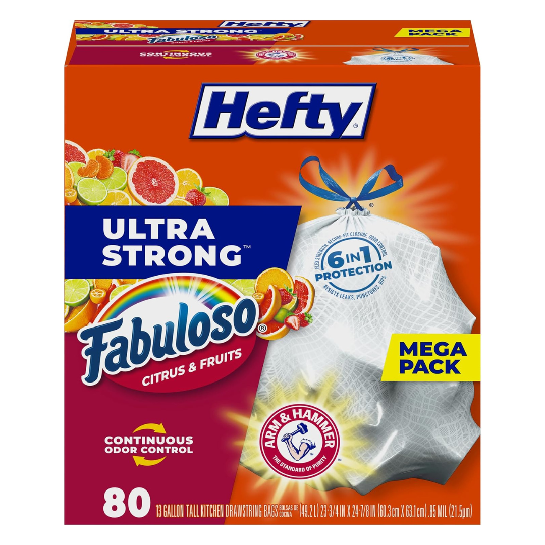 2-Pack of 80-Count Hefty Ultra Strong 13-Gallon Tall Kitchen Trash Bags