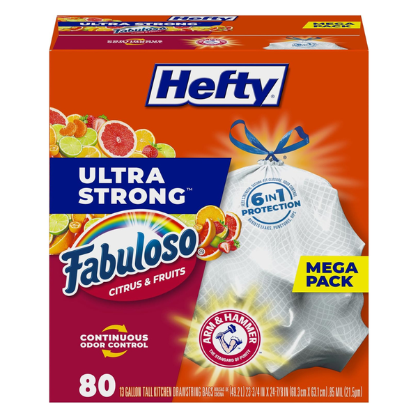 2-Pack of 80-Count Hefty Ultra Strong 13-Gallon Tall Kitchen Trash Bags