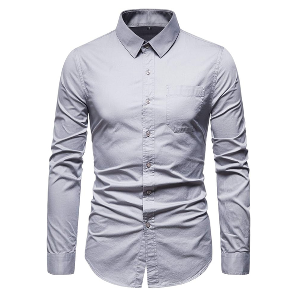 Mens Solid Cotton Casual Long Sleeve Dress Shirt w/ Pocket