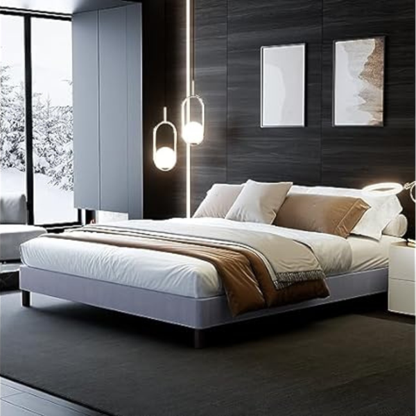 Classic Queen Size Wood Platform Bed Frame (Elegant Gray)