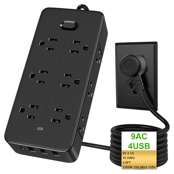 13 in 1 3.9 feet Power Strips with 9 AC Outlets + 4 USB Port