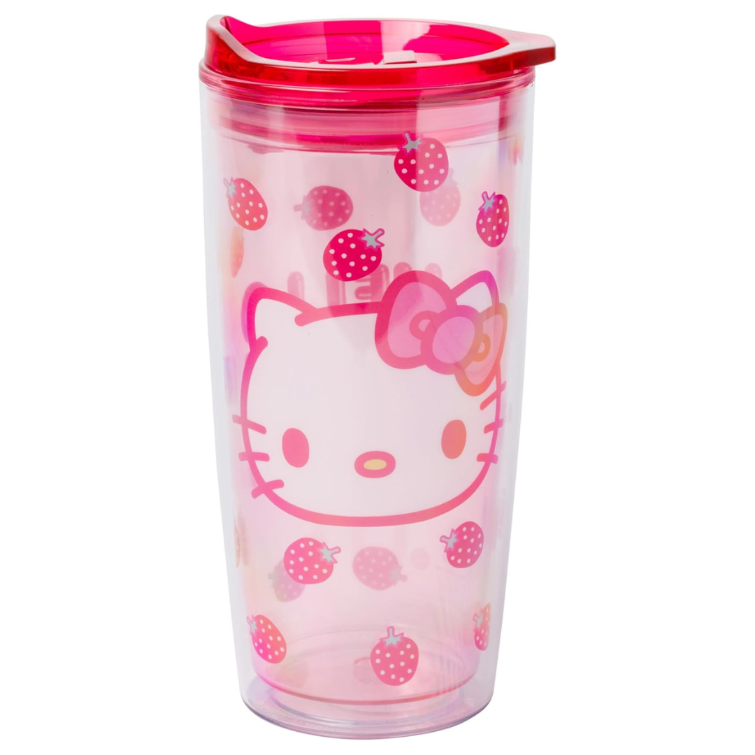 20 Oz Silver Buffalo Sanrio Hello Kitty Strawberry Double Wall Tumbler