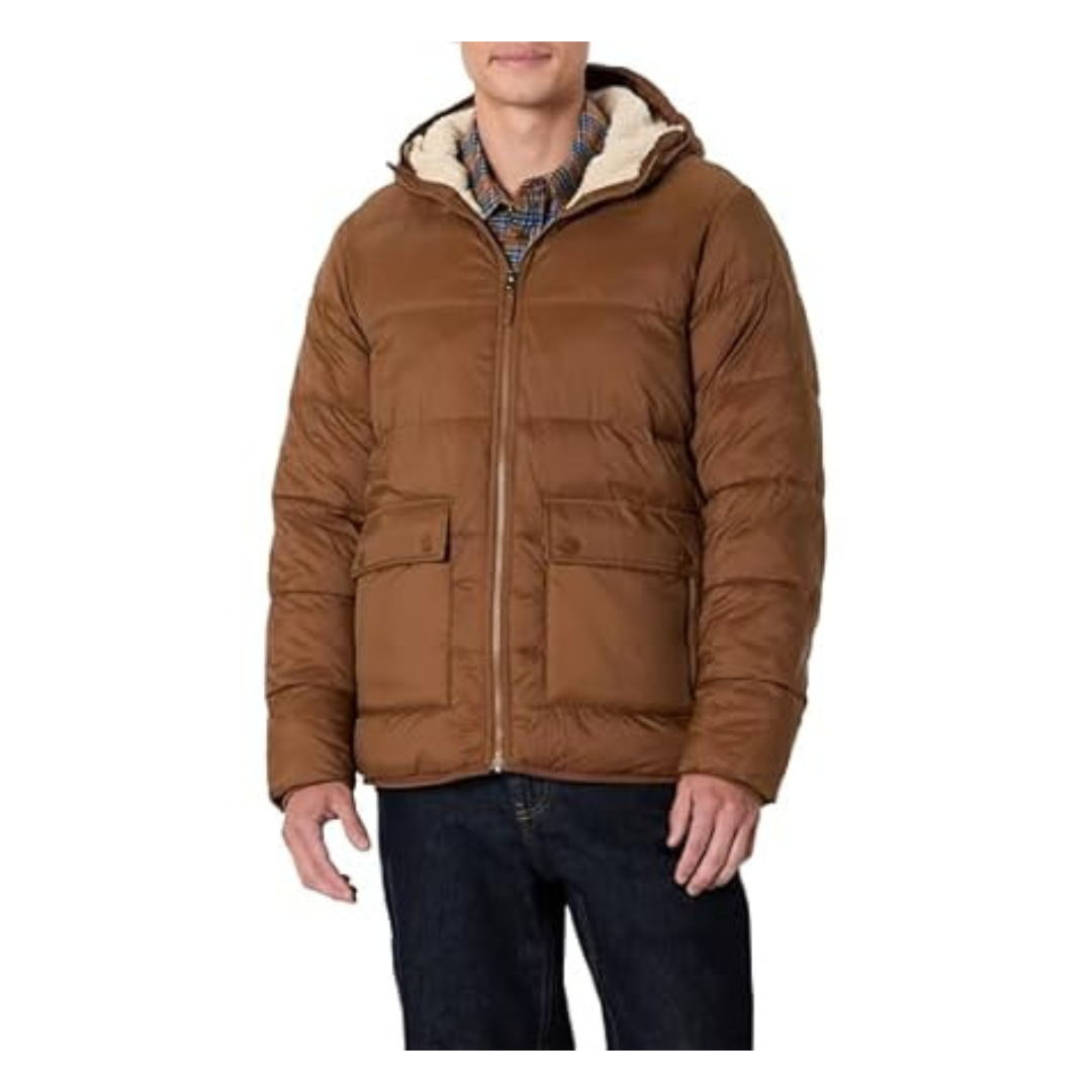 Amazon Essentials Men's Long-Sleeve Water-Resistant Sherpa-Lined Puffer Jacket