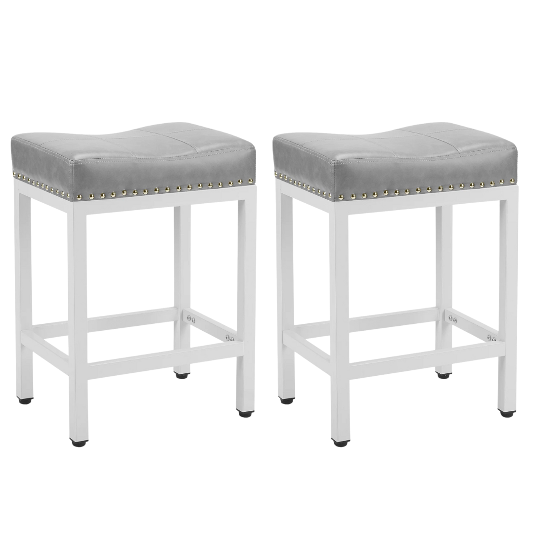 Set Of 2 Kitchen Barstools With Metal Base PU Leather Saddle Seats