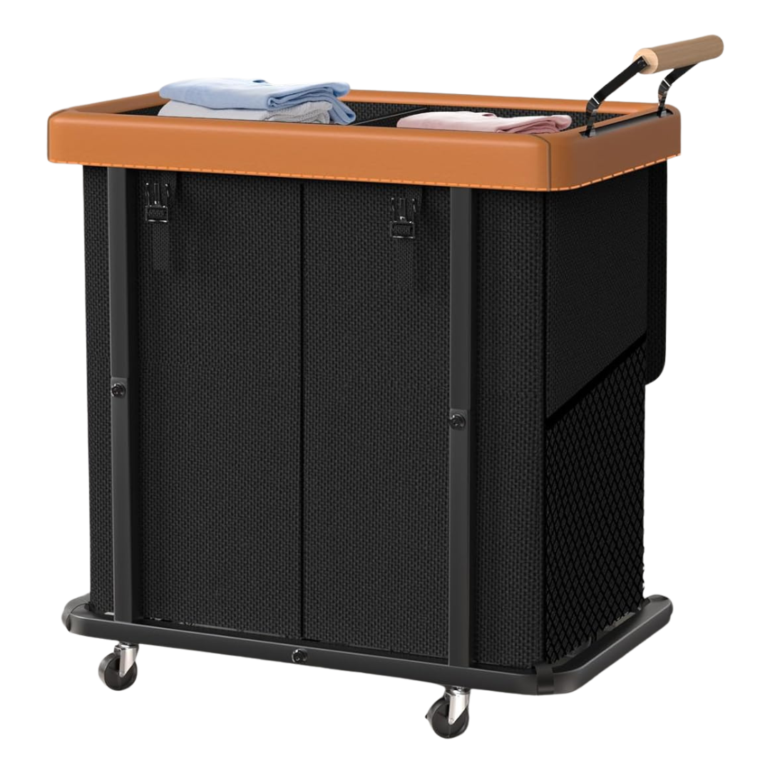 50-Gal 2-Section Leather Patchwork Laundry Hamper With Lid & Handle