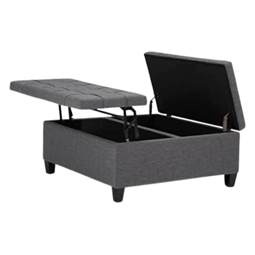 Simplihome Harrison 36" Transitional Square Coffee Table Storage Ottoman